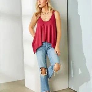 Free People Sing La La Scoop Neck Sleeveless Asymmetrical Hem Knit Tank.  Y-26